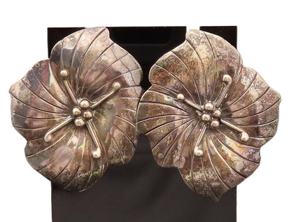 CAROL FELLEY 925 Sterling Silver Vintage 4 Petal Cutout Floral Earrings EG12467