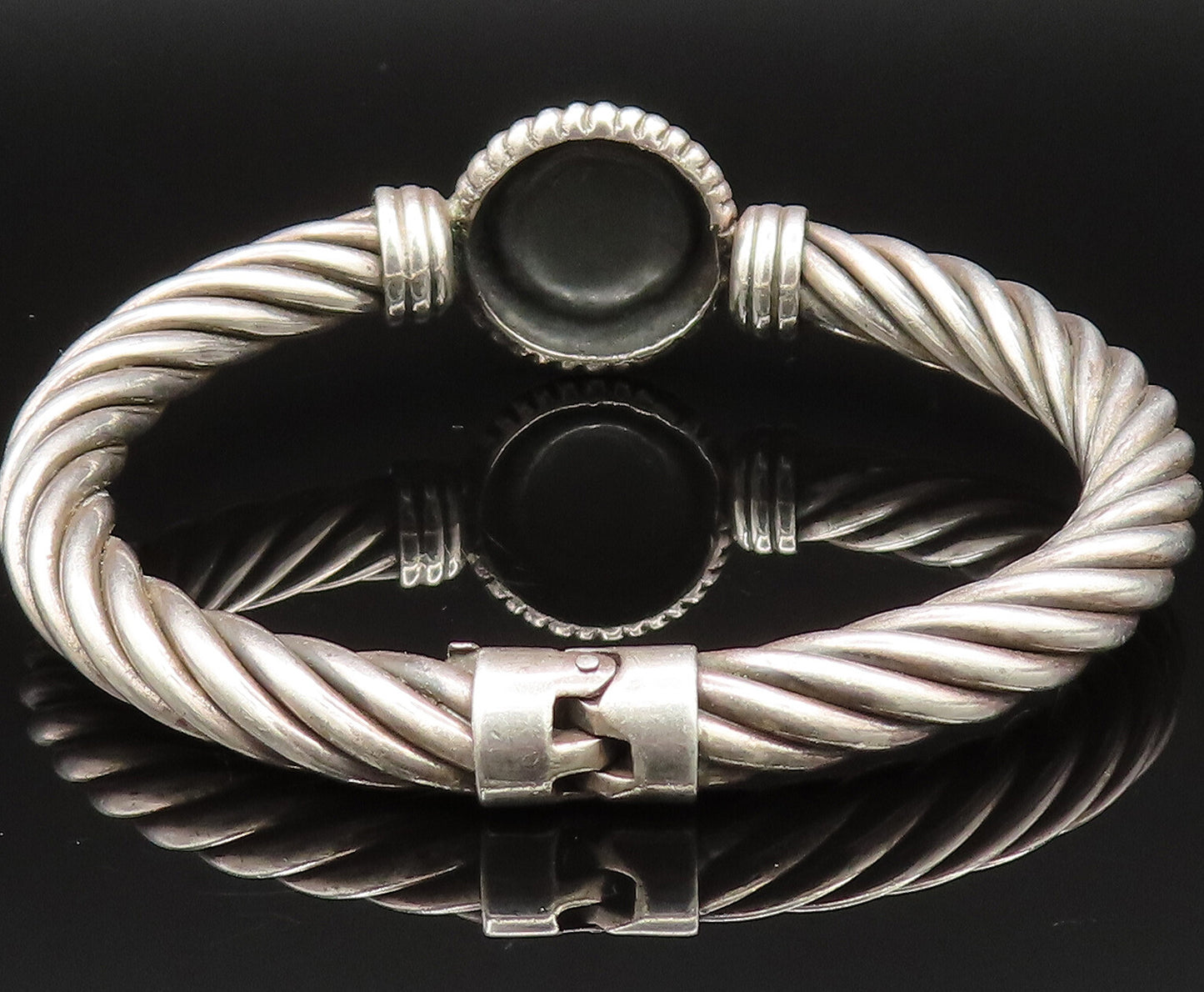 14K GOLD & 925 Silver  Vintage Two Tone Twisted Rope Bangle Bracelet  BT9488