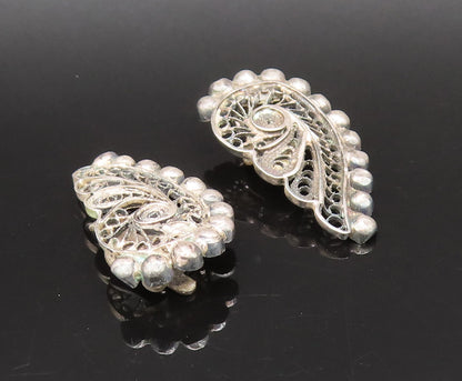925 Silver  Vintage Antique Beaded & Filigree Swirl Clip Back Earrings EG12264
