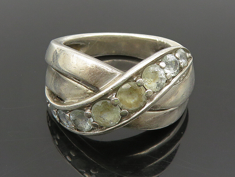 925 Sterling Silver  Vintage Open Crisscross Quartz Band Ring Sz 7  RG24501