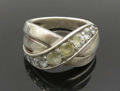 925 Sterling Silver  Vintage Open Crisscross Quartz Band Ring Sz 7  RG24501