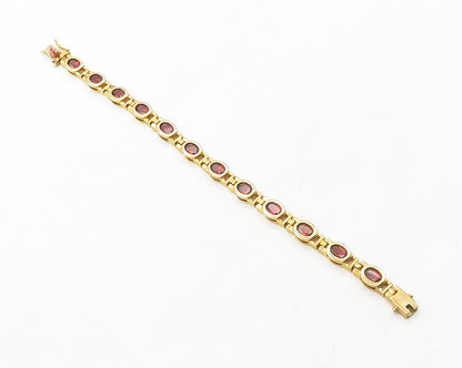 925 Sterling Silver  Red Topaz Shiny Gold Plated Hinge Chain Bracelet  BT5024