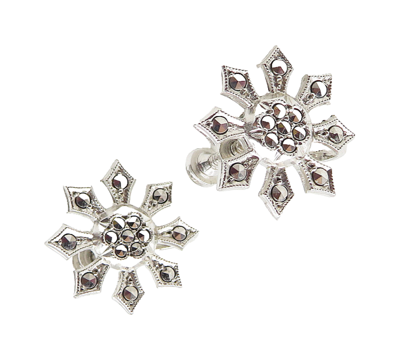 925 Sterling Silver  Vintage Sparkling Snowflake Non Pierce Earrings  EG5604