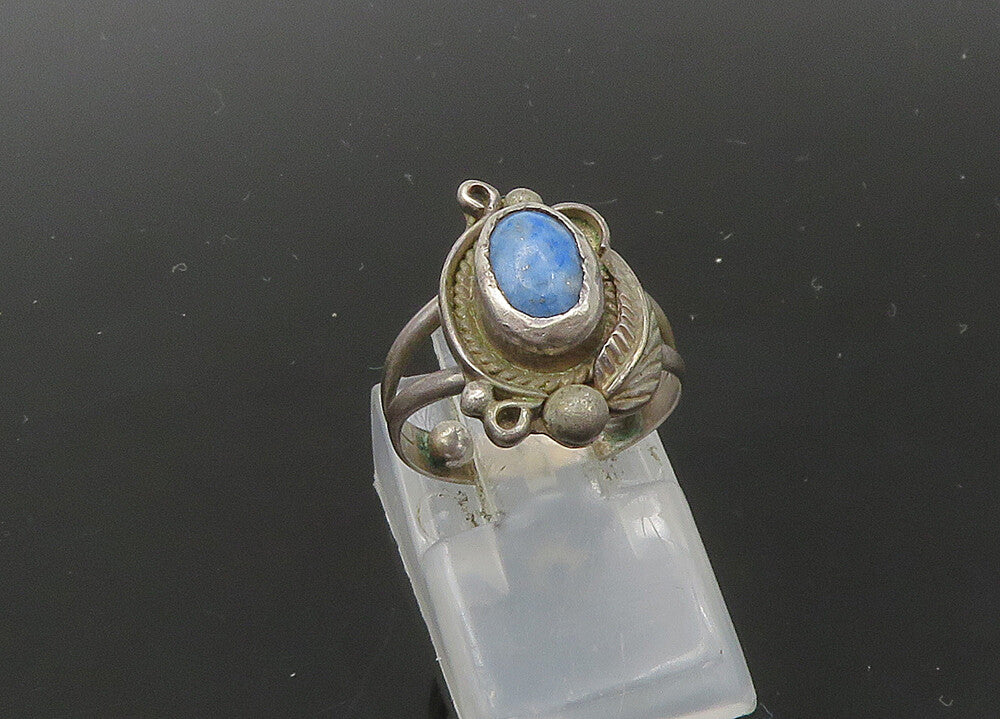 NAVAJO 925 Sterling Silver  Vintage Blue Turquoise Band Ring Sz 2  RG22759