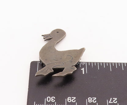 925 Sterling Silver Vintage Brooch Pin Solid Etched Happy Walking Duck  BP11045