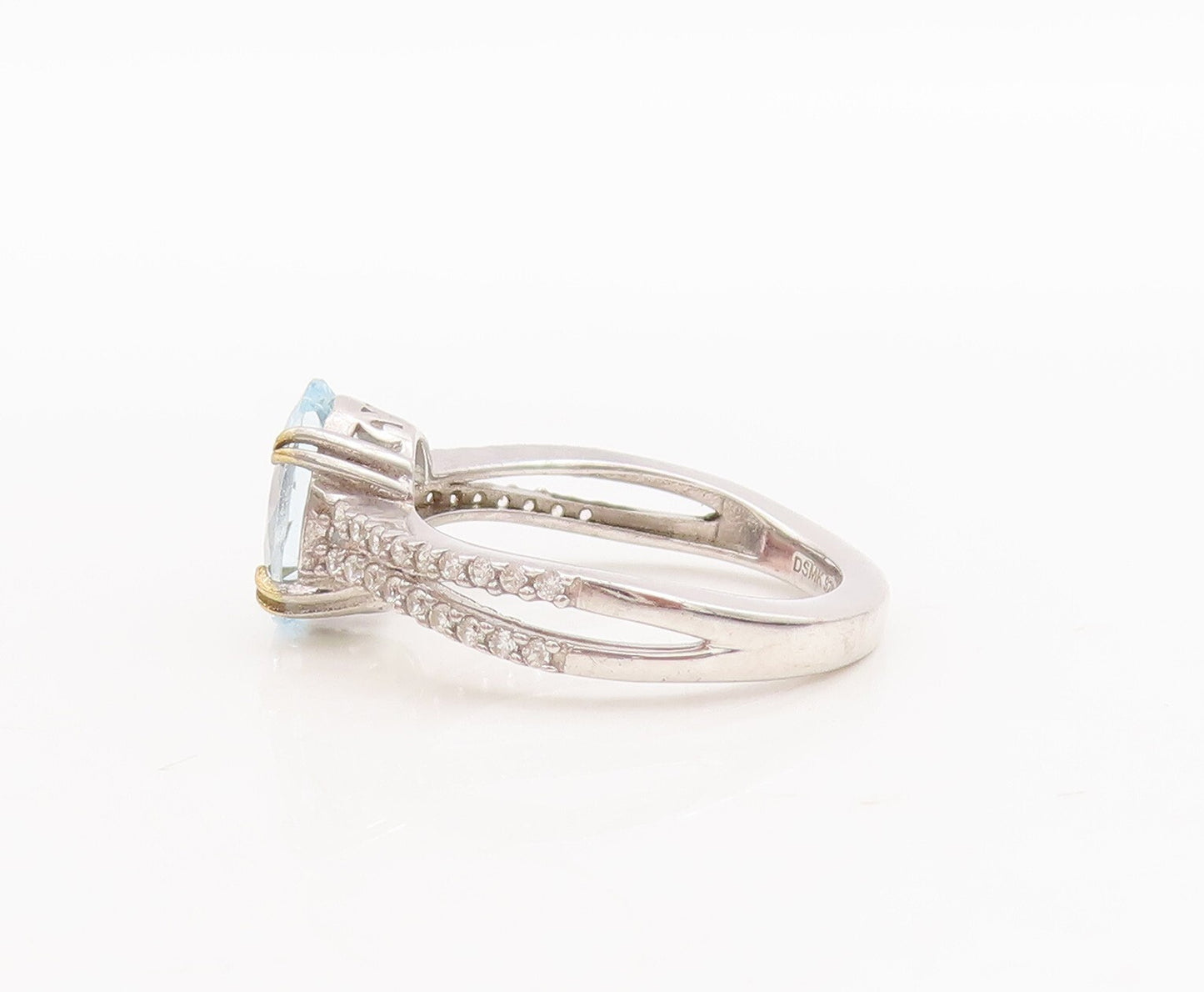 925 Sterling Silver Vintage Ring Split Band Two Tone Topaz  Sz 7  RG29209