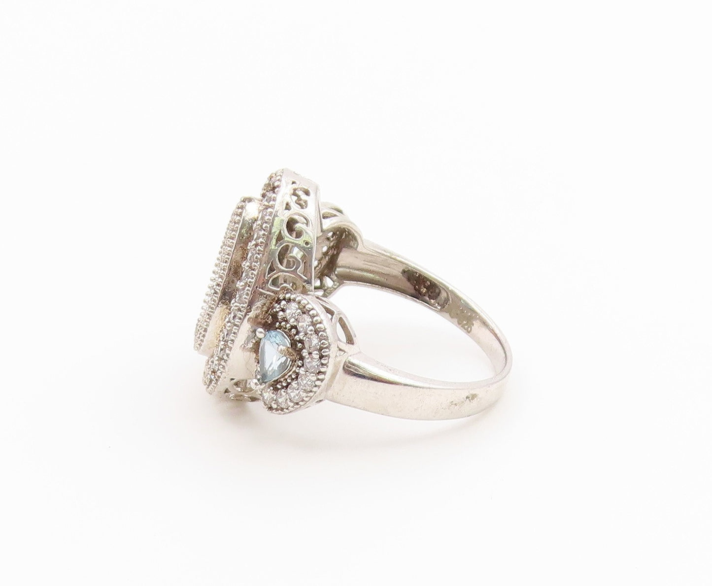 925 Sterling Silver Vintage Ring Blue Topaz Halo Statement Band  Sz 6.5  RG36809