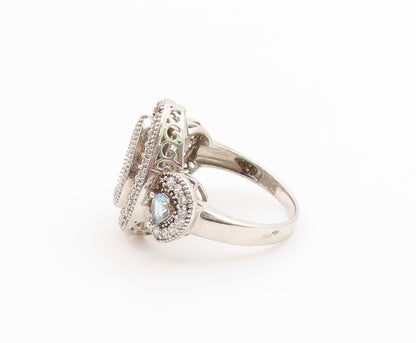 925 Sterling Silver Vintage Ring Blue Topaz Halo Statement Band  Sz 6.5  RG36809