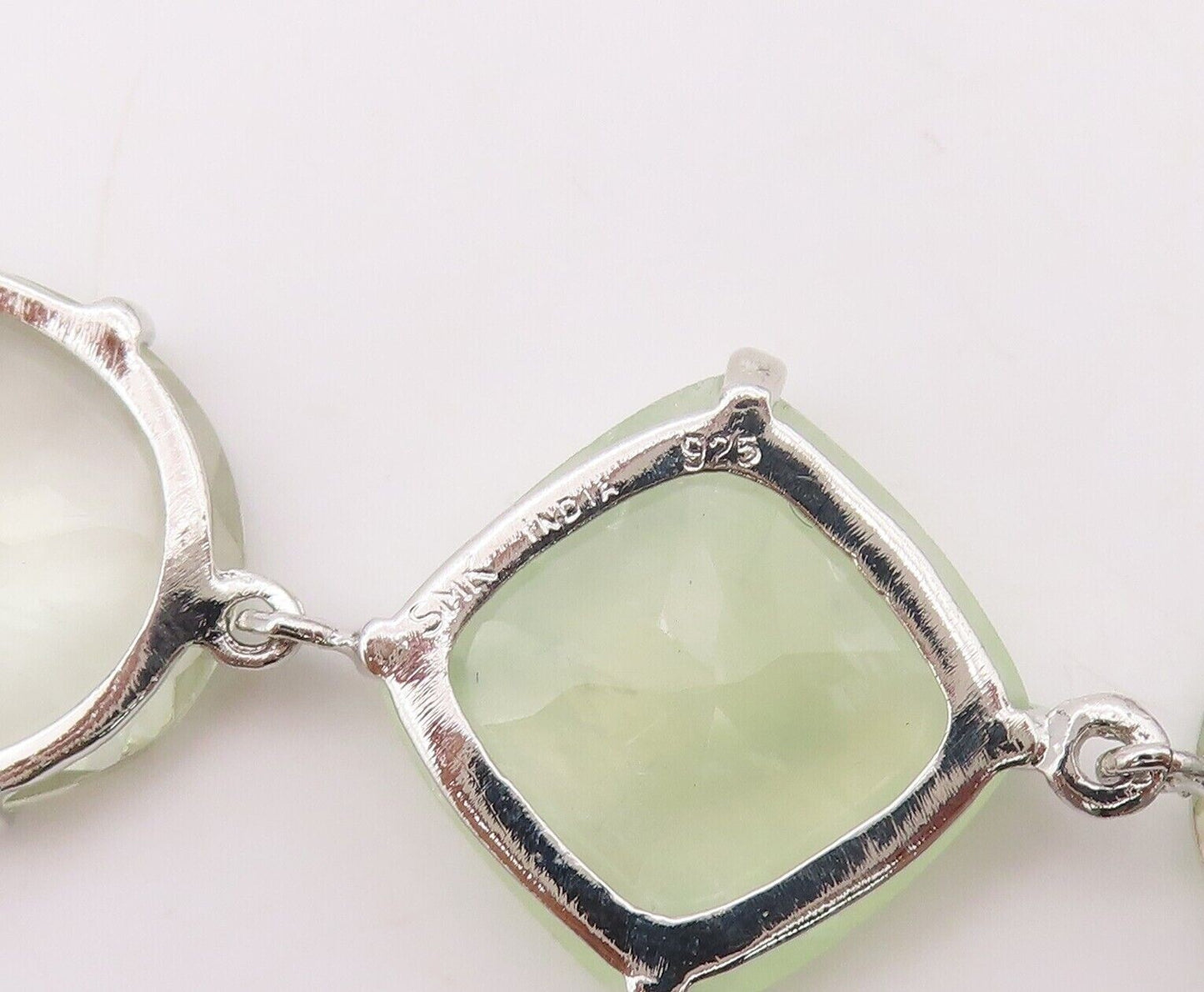 925 Sterling Silver Vintage Bracelet Square & Oval Cut Linked Quartz  BT10712