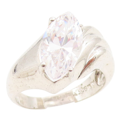 925 Sterling Silver Vintage Ring Marquise Cut CZ Ribbed Wave Band  Sz 7  RG35762