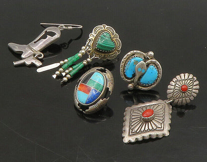 ZUNI NAVAJO 925 Silver  Vintage MultiStone Lot Single Earrings  EG11260