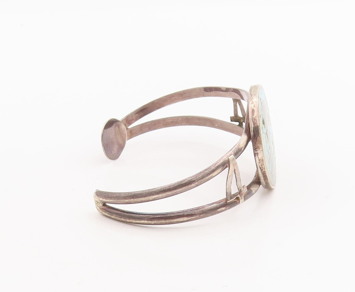 925 Sterling Silver Vintage Bracelet Round Crushed Turquoise Inlay   BT10662