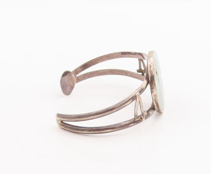 925 Sterling Silver Vintage Bracelet Round Crushed Turquoise Inlay   BT10662