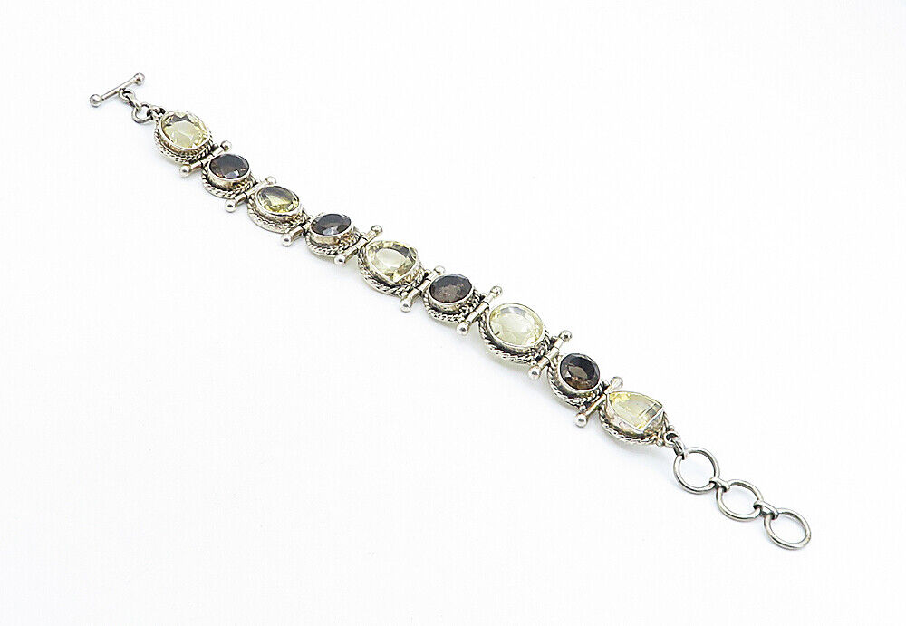 925 Sterling Silver  Vintage Yellow & Smoky Topaz Twist Chain Bracelet  BT2242