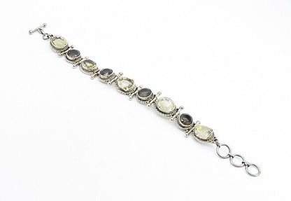 925 Sterling Silver  Vintage Yellow & Smoky Topaz Twist Chain Bracelet  BT2242