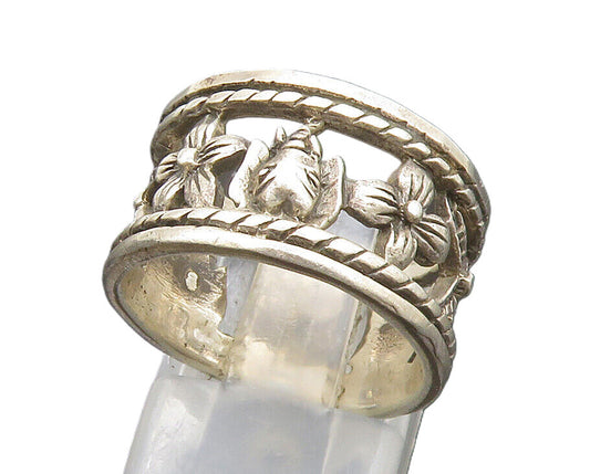 925 Silver  Vintage Flowers & Elephant Cut Out Band Ring Sz 6.5  RG24370
