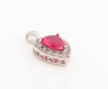 925 Sterling Silver Vintage Pendant CZ & Halo Topaz Love Heart Charm  PT25433