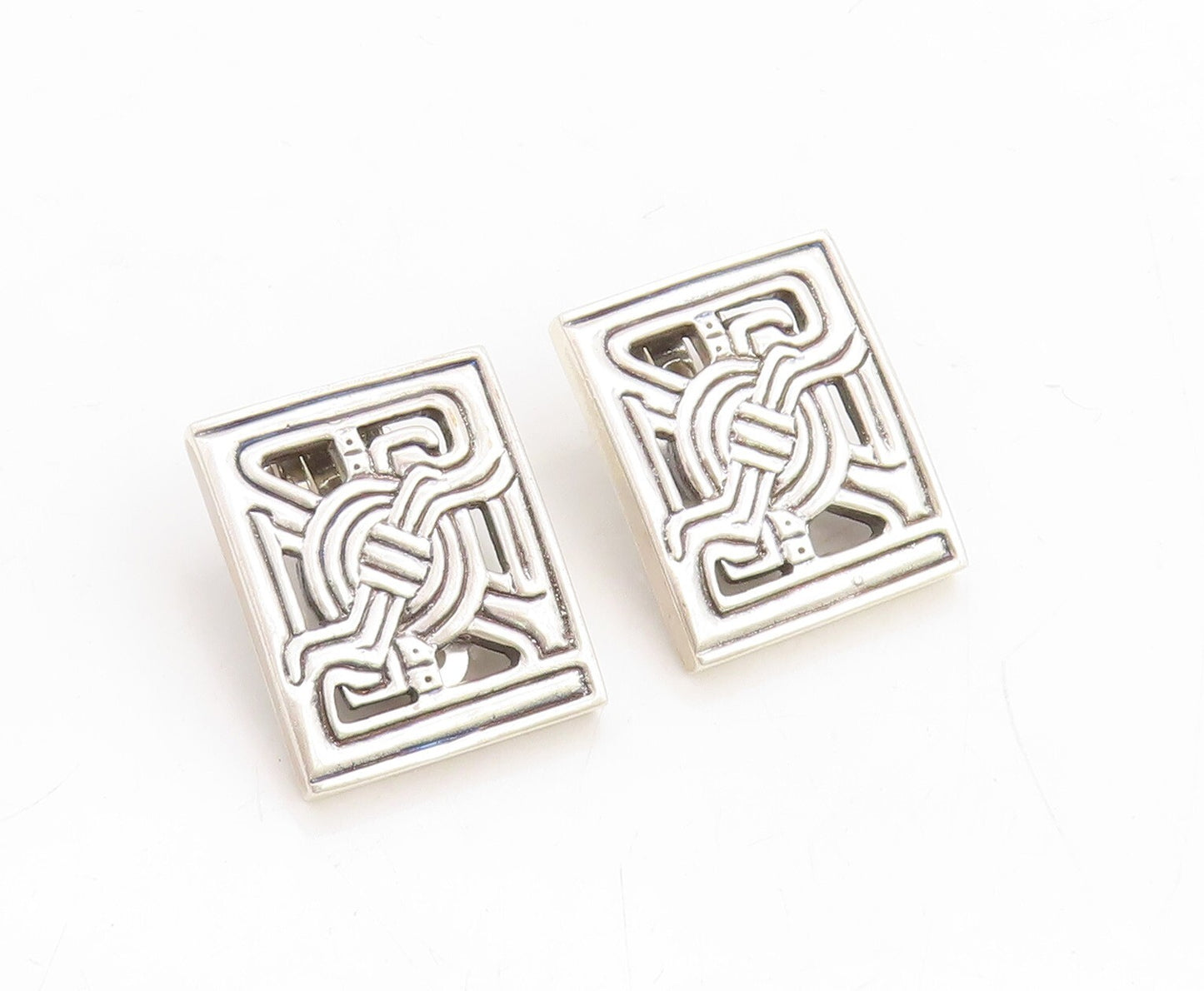 925 Sterling Silver Vintage Earrings MMA Rectangle Framed Celtic Knots  EG13277