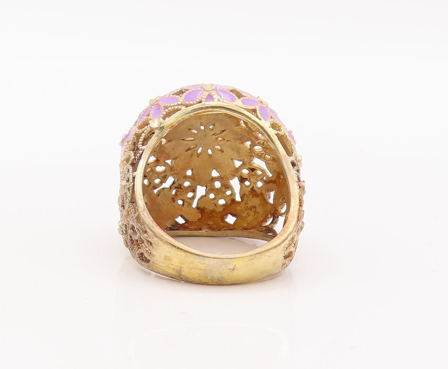 925 Sterling Silver Vintage Ring Purple Enameled Floral Cutout  Sz 7.5  RG29335