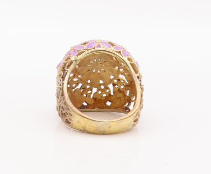 925 Sterling Silver Vintage Ring Purple Enameled Floral Cutout  Sz 7.5  RG29335