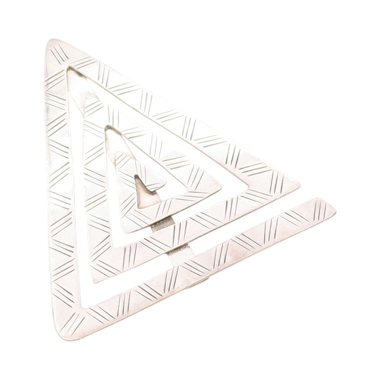 925 Sterling Silver Vintage Brooch Grooved Geometric Nested Triangles  BP11839