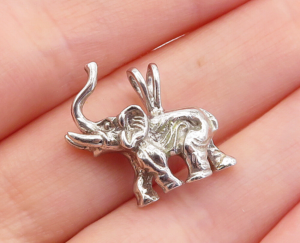 925 Sterling Silver  Vintage Petite Shiny Etched Elephant Pendant  PT3629