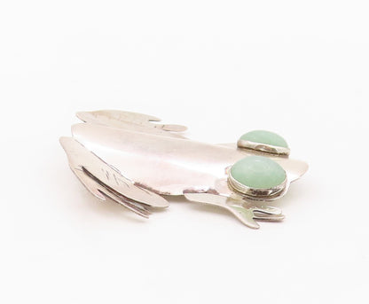 925 Sterling Silver Vintage Brooch Pin GFMW Green Jade Eye Figural Frog  BP12572