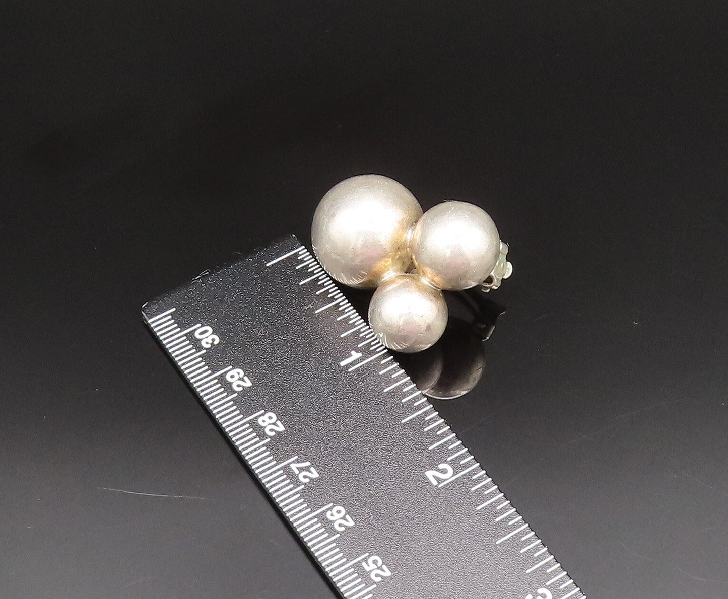 M&J SAVITT 925 Silver  Vintage Triple Bead Ball Non Pierced Earrings  EG11935
