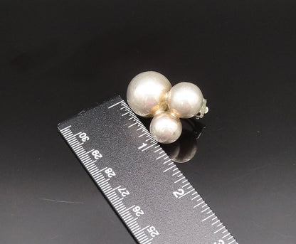 M&J SAVITT 925 Silver  Vintage Triple Bead Ball Non Pierced Earrings  EG11935