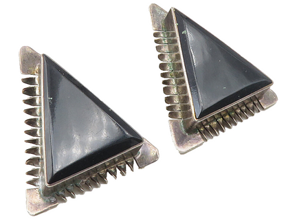 ALDFRO MEXICO 925 Silver  Vintage Black Onyx Non Pierce Drop Earrings  EG5662