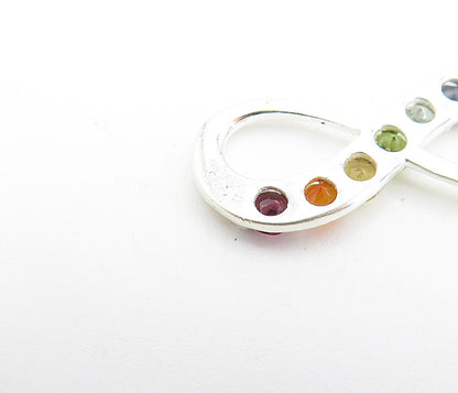 925 Sterling Silver Multi Color Topaz Infinity Swirl Symbol Pendant PT5582