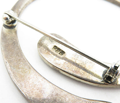925 Sterling Silver  Vintage Smooth Dark Tone Round Swirl Brooch Pin  BP1990