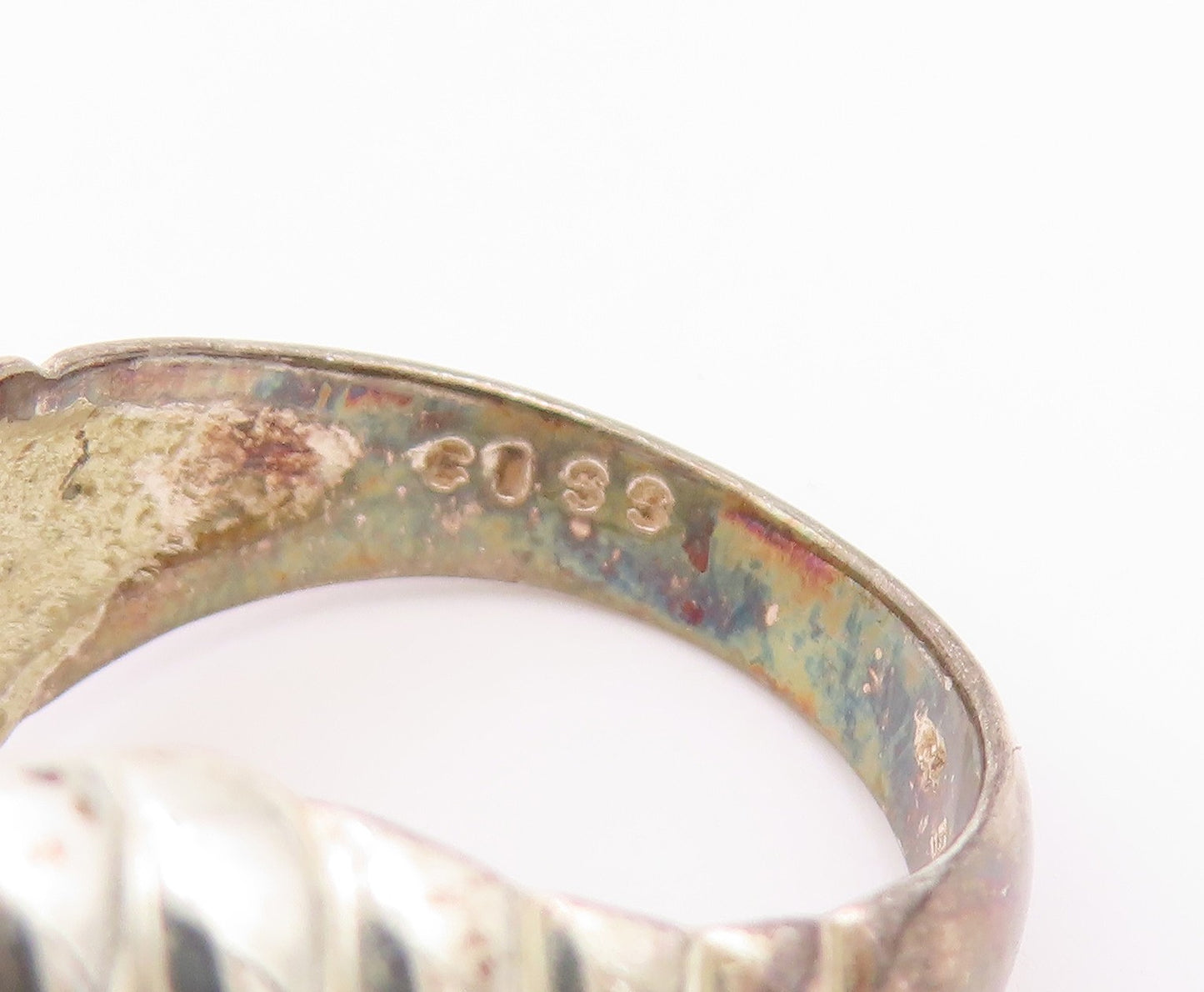925 Sterling Silver Vintage Ring Pink Topaz Ribbed Statement Band Sz 7.5 RG36568