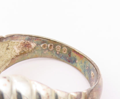 925 Sterling Silver Vintage Ring Pink Topaz Ribbed Statement Band Sz 7.5 RG36568