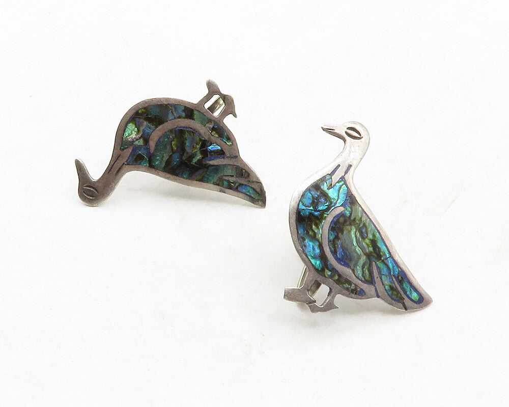 MEXICO 925 Silver  Vintage Abalone Shell Duck Non Pierce Earrings  EG6653