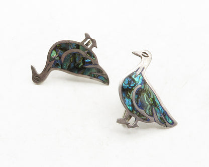 MEXICO 925 Silver  Vintage Abalone Shell Duck Non Pierce Earrings  EG6653