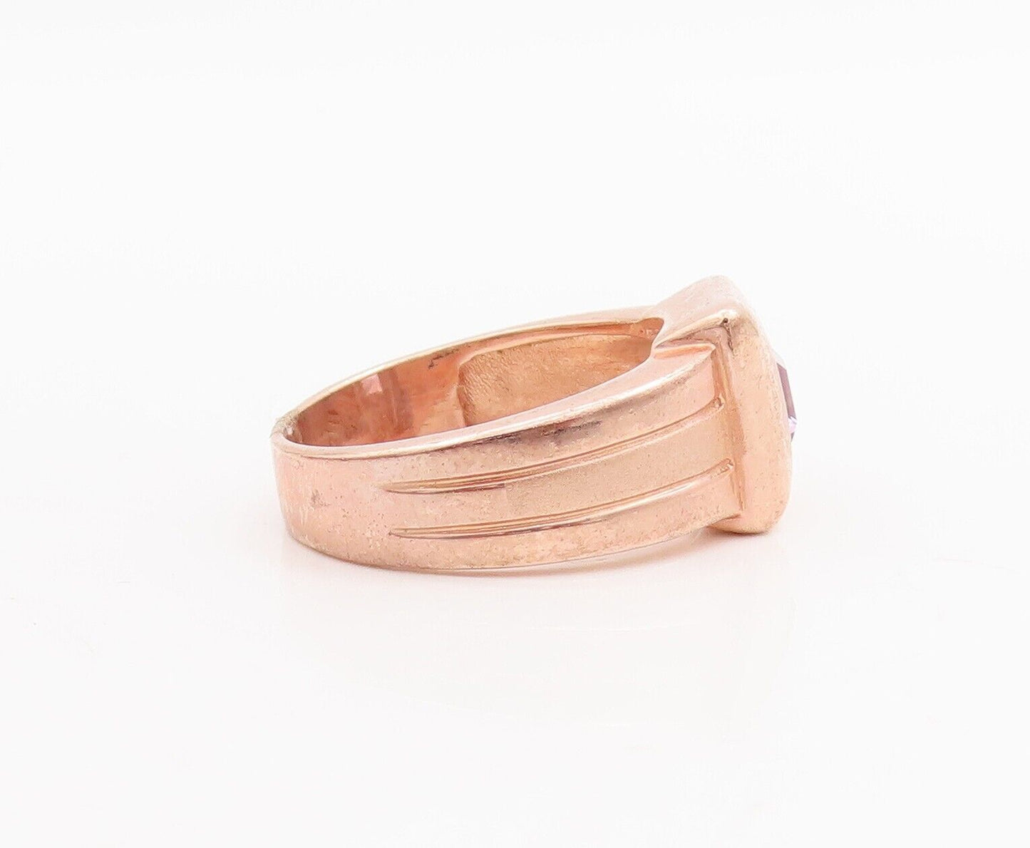 925 Sterling Silver Vintage Ring Rose Gold Plated Pink CZ Inlay  Sz 8  RG28659