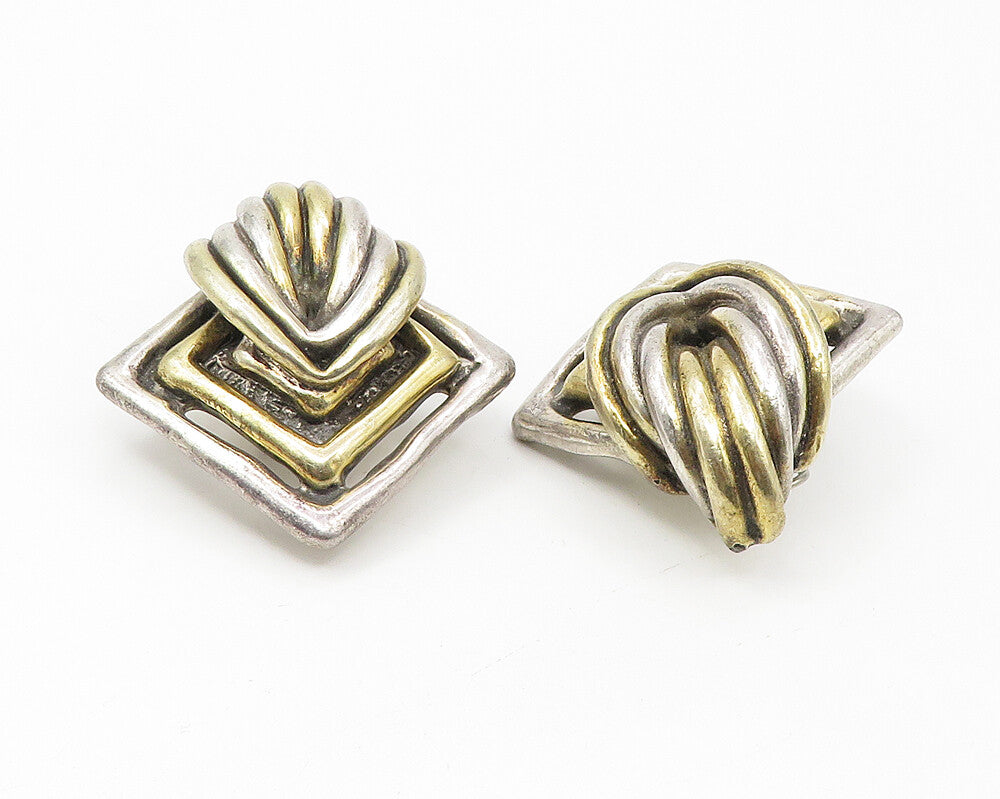 925 Sterling Silver  Vintage Two Tone Modernist Design Drop Earrings  EG5879