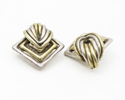 925 Sterling Silver  Vintage Two Tone Modernist Design Drop Earrings  EG5879