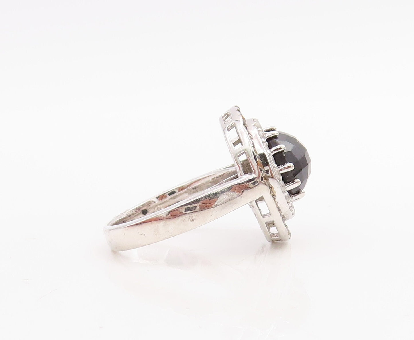 925 Sterling Silver Vintage Ring Round Onyx CZ & Citrine Rings  Sz 7  RG30978
