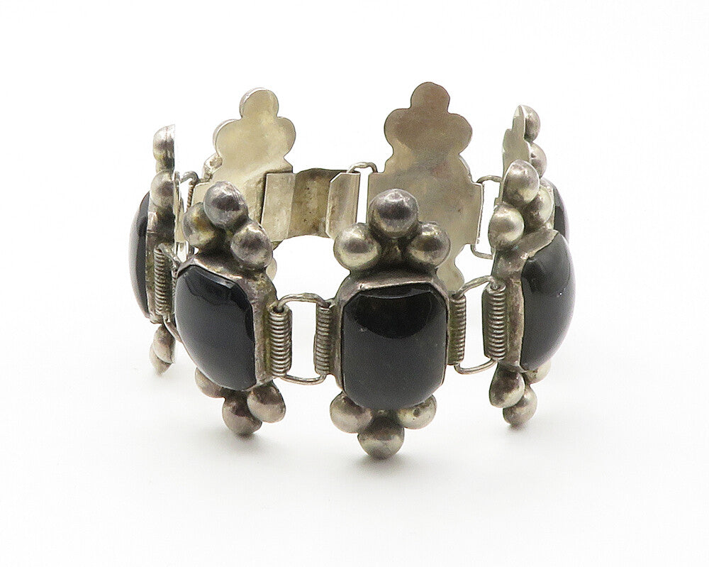 MEXICO 925 Sterling Silver  Vintage Black Onyx Bubble Chain Bracelet  BT5486