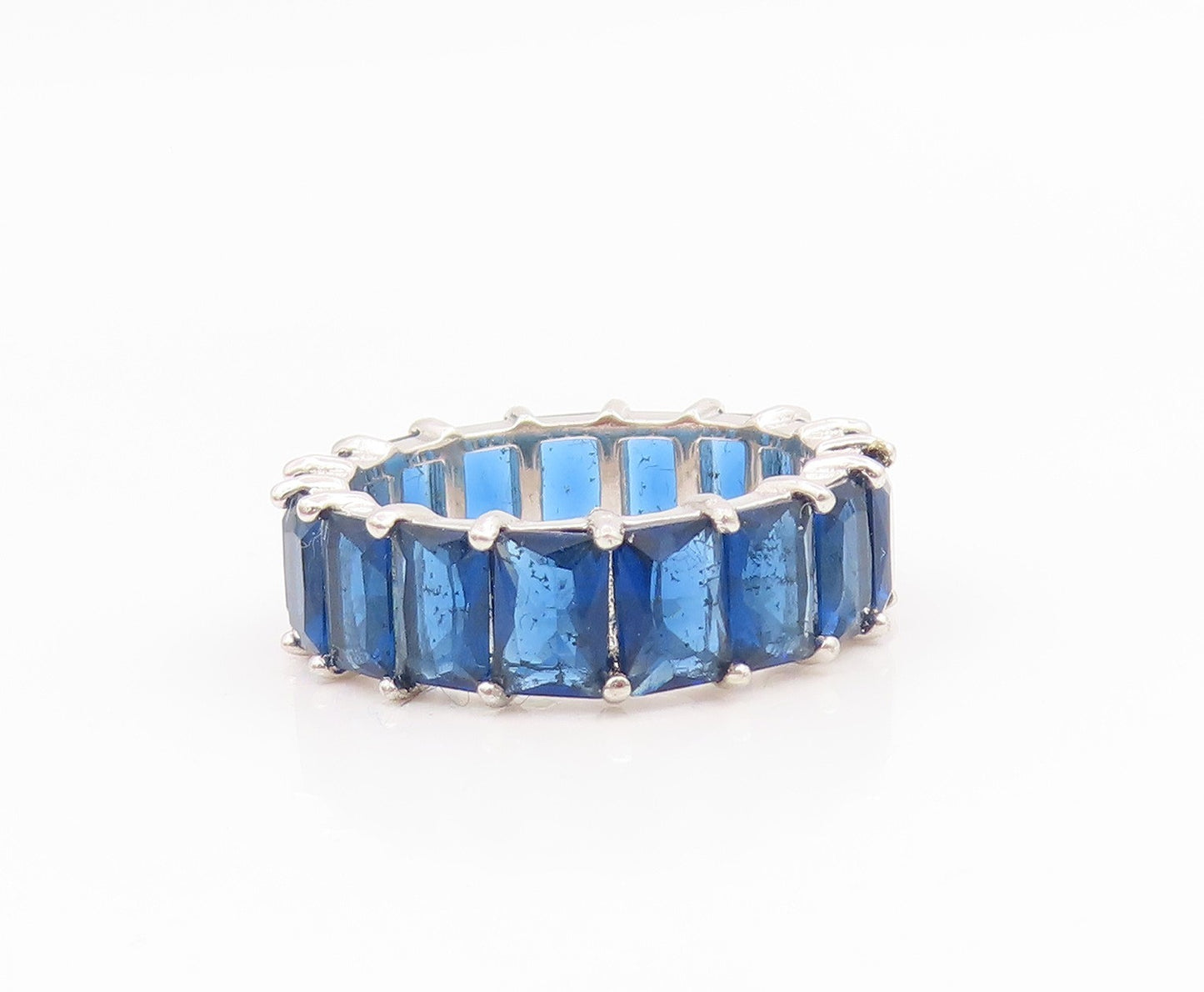925 Sterling Silver Vintage Ring Elegant Sapphire Eternity Band  Sz 8  RG35195