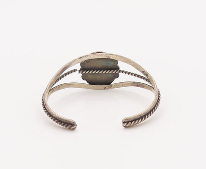 925 Sterling Silver Vintage Bracelet NAVAJO Turquoise Split Band Beaded  BT10163