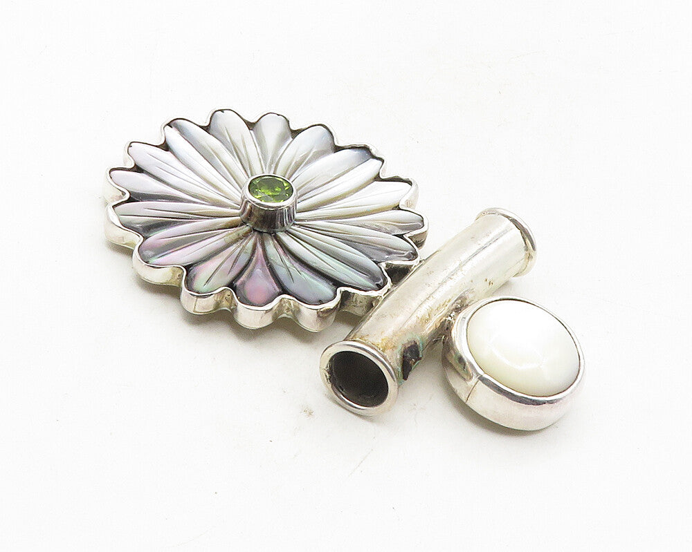 OBSIDIAN 925 Sterling Silver  Vintage Mother Of Pearl Floral Pendant  PT7941