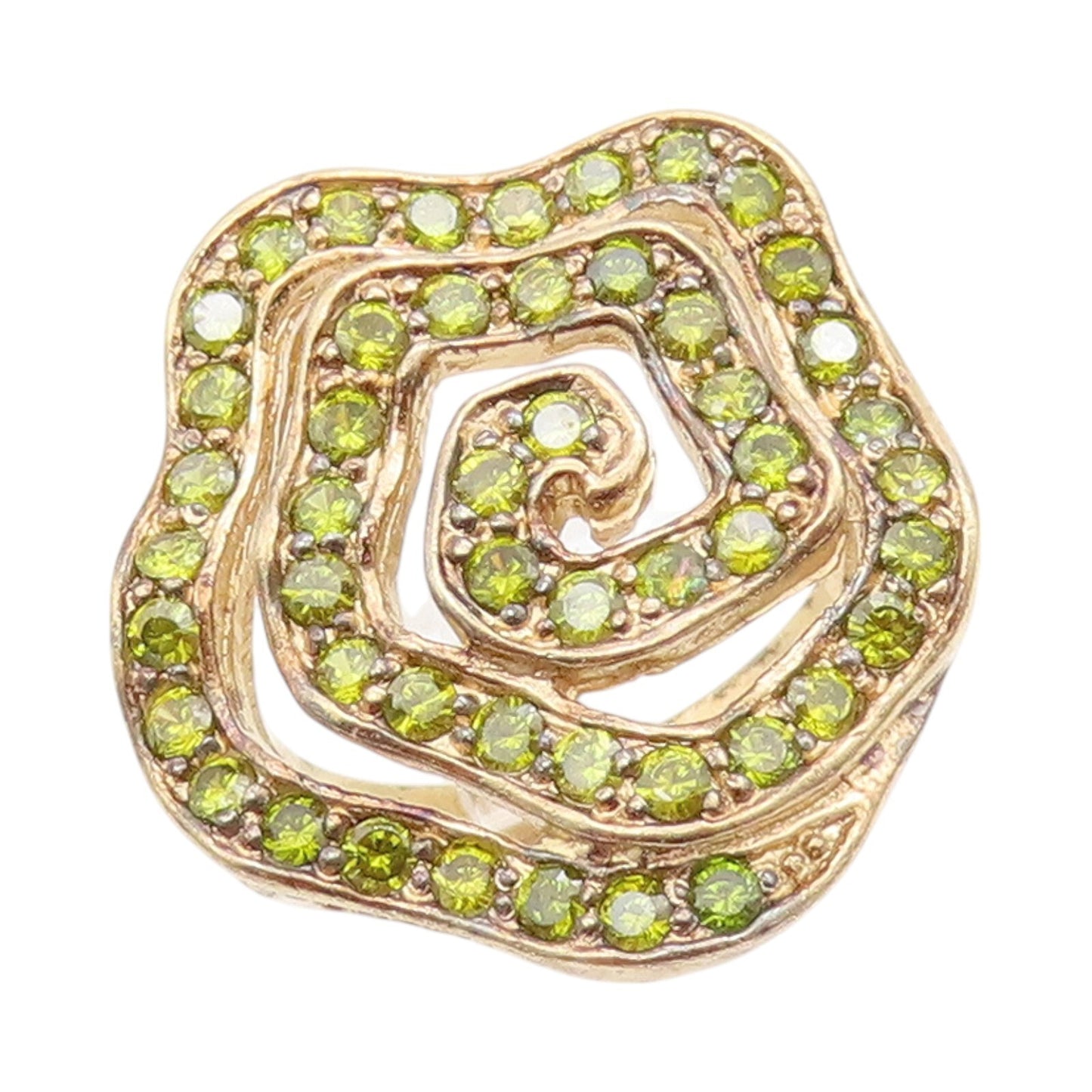 925 Sterling Silver Vintage Ring Gold Plated Spiral Peridot Inlay  Sz 7  RG31715
