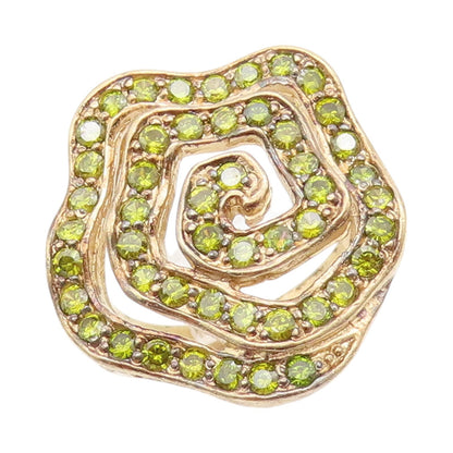 925 Sterling Silver Vintage Ring Gold Plated Spiral Peridot Inlay  Sz 7  RG31715