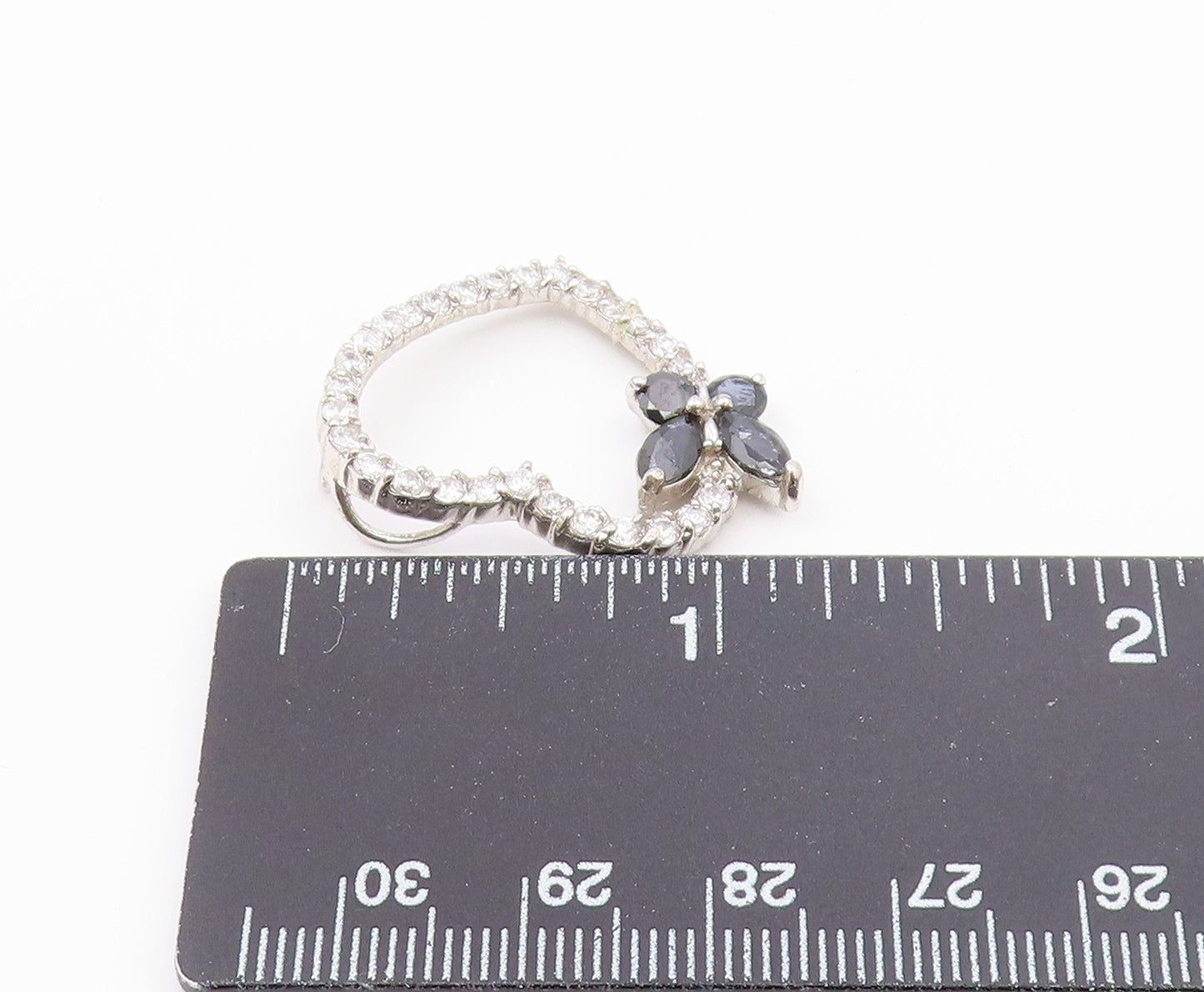 925 Silver  Vintage Cubic Zirconia & Sapphire Butterfly Heart Pendant  PT17083