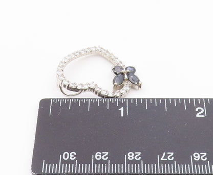 925 Silver  Vintage Cubic Zirconia & Sapphire Butterfly Heart Pendant  PT17083