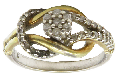 925 Sterling Silver  Vintage Genuine Diamonds Floral Band Ring Sz 7.5  RG14298