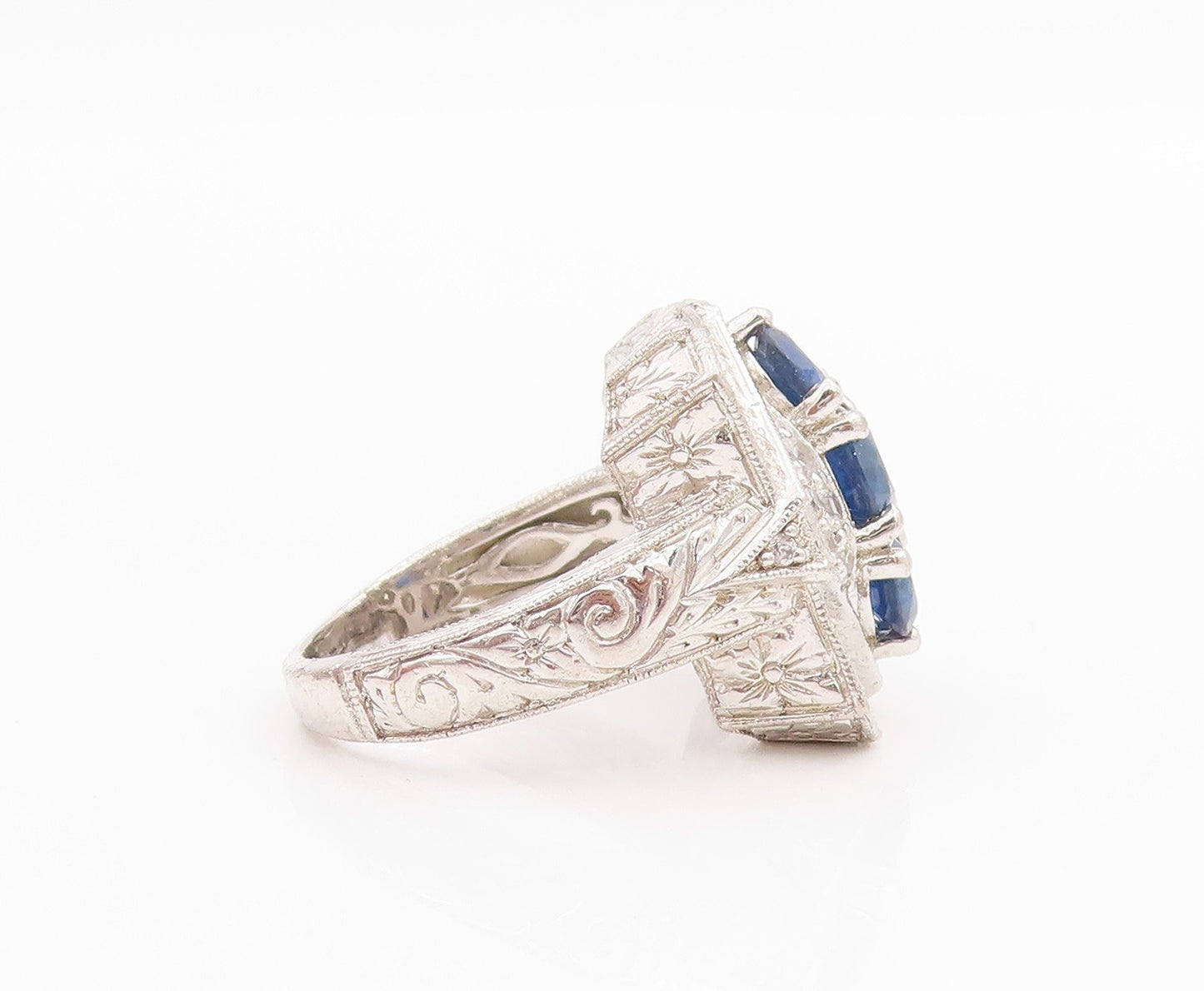 925 Sterling Silver Vintage Ring Round Sapphire & Topaz Inlay  Sz 6  RG33130